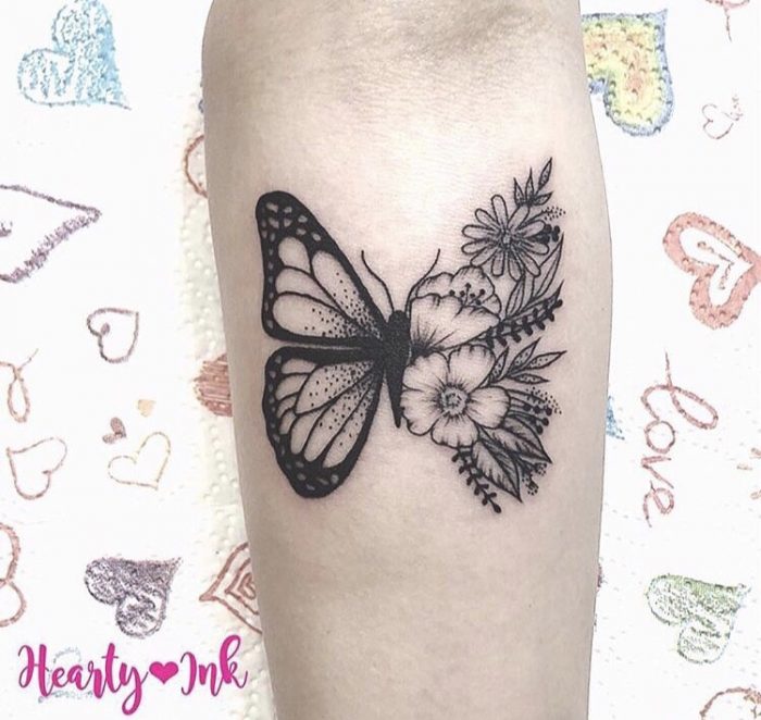 Riko Butterfly Flower Tattoo 蝶 花 タトゥー Hearty Ink